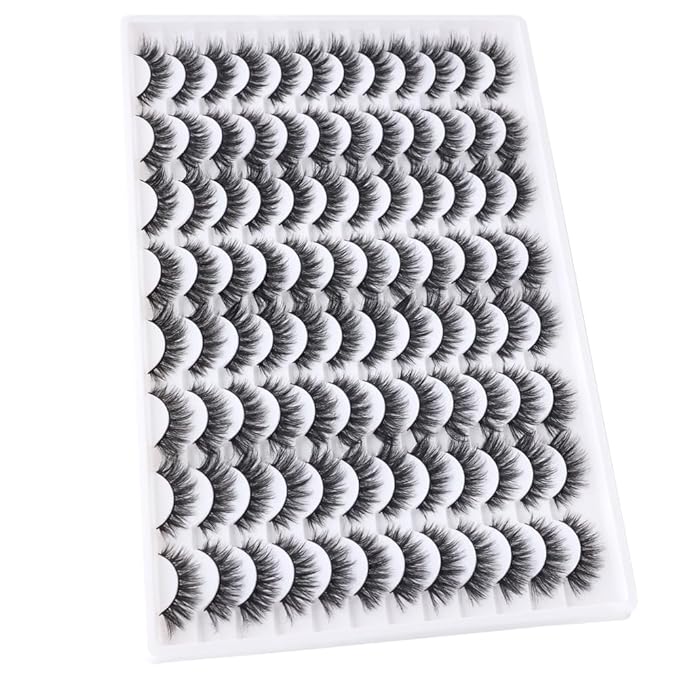 False Eyelashes 48 Pairs Faux Mink Lashes 14mm Wispy Lashes 3D Fluffy Cat Eye Lashes Pack Bulk Wholesale Strip Lashes(style 48-036)-FemmiqueWomen