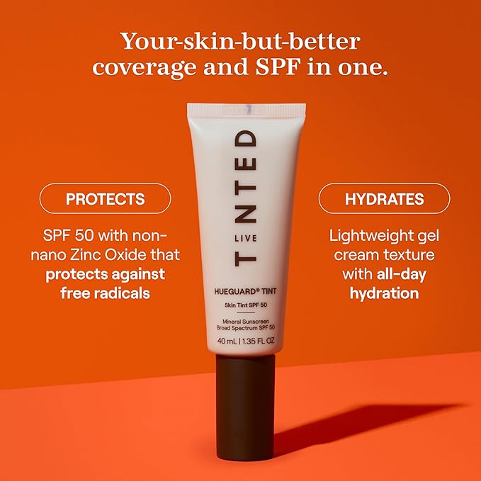 Live Tinted Hueguard Skin Tint SPF 50 - Tinted Mineral Sunscreen with Light-Medium Buildable Coverage With a Hydrating and Radiant Finish - Water and Sweat Resistant, 1.35 fl oz - Shade 10-FemmiqueWomen