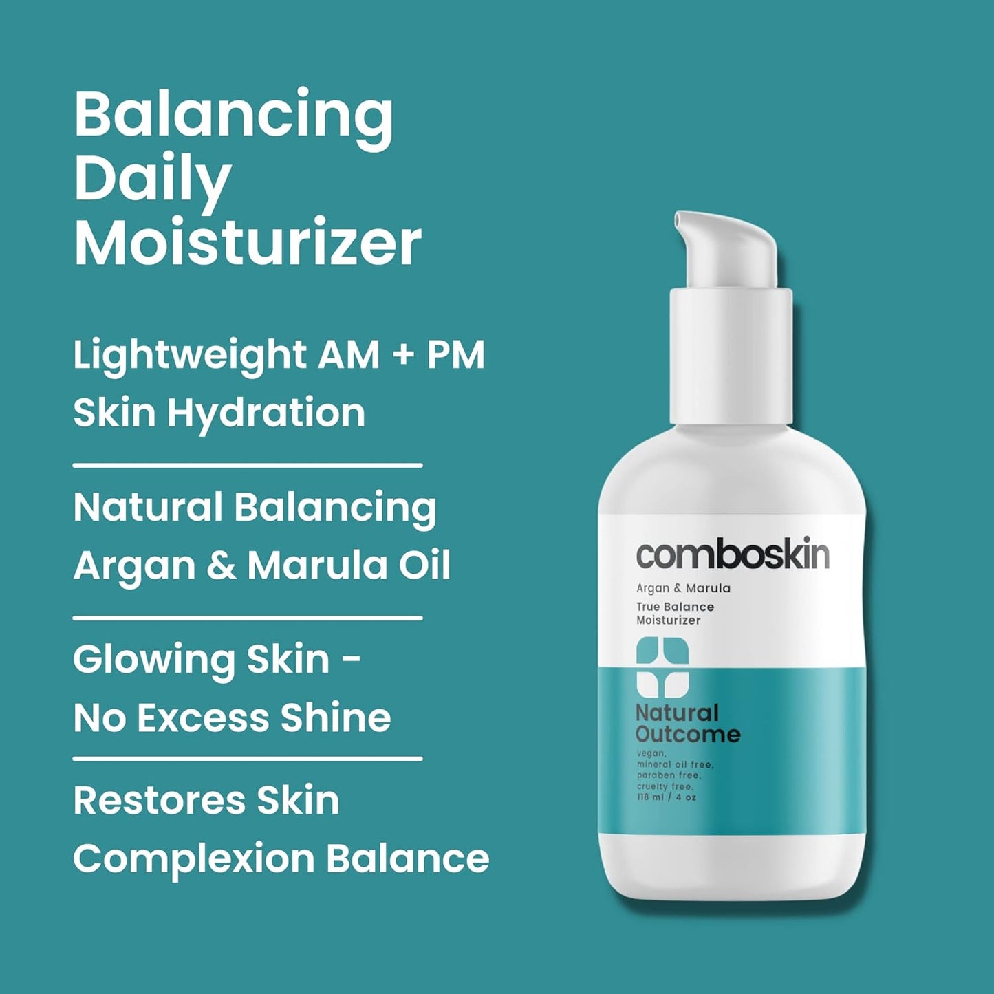 Combination Skin Facial Moisturizer Cream | True Balance Daily Facial Moisturizing Lotion with Argan & Marula Oil | 4 oz-FemmiqueWomen