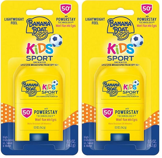 Banana Boat Kids Sport Sunscreen Stick SPF 50, 0.5oz | Travel Size Sunscreen, Childrens Sunscreen, Kids Sunblock, Oxybenzone Free Sunscreen for Kids, Mini Sunscreen SPF 50, 0.5oz (Pack of 2)-FemmiqueWomen
