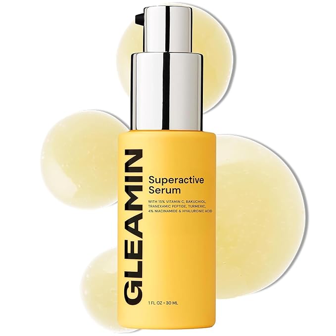 Gleamin Superactive Vitamin C Serum for Face with 15% Vitamin C, Niacinamide, Bakuchiol & Hyaluronic Acid – Skin Brightening Facial Serum for Women & Men – Dark Spot Remover & Radiant Glow – 1 fl oz-FemmiqueWomen