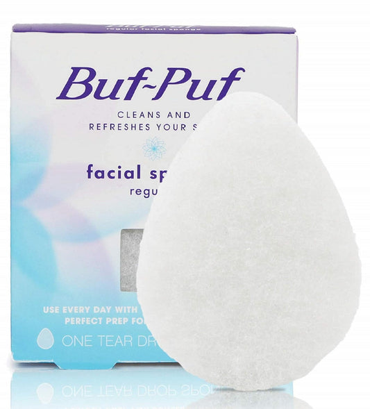 Buf-Puf Regular Facial Sponge, Dermatologist Developed, Removes Deep Down Dirt & Makeup that Causes Breakouts and Blackheads, Reusable, Exfoliating, White, 1 Count-FemmiqueWomen