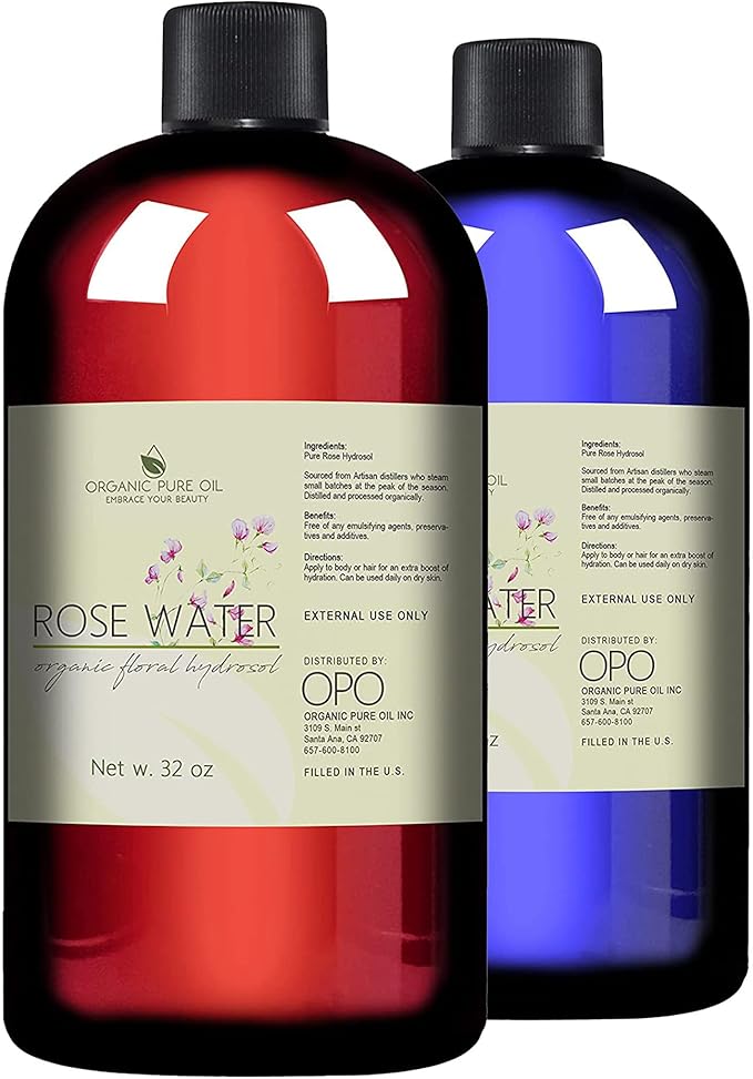 Rose Hydrosol Water - 32 oz - Pure Rose Hydrosol – Hydrating Face Toner Rose Water for Skin and Hair, Linen Spray for Sheets, Room Freshener, Body Spray by Organic Pure Oil - Packaging May Vary-FemmiqueWomen