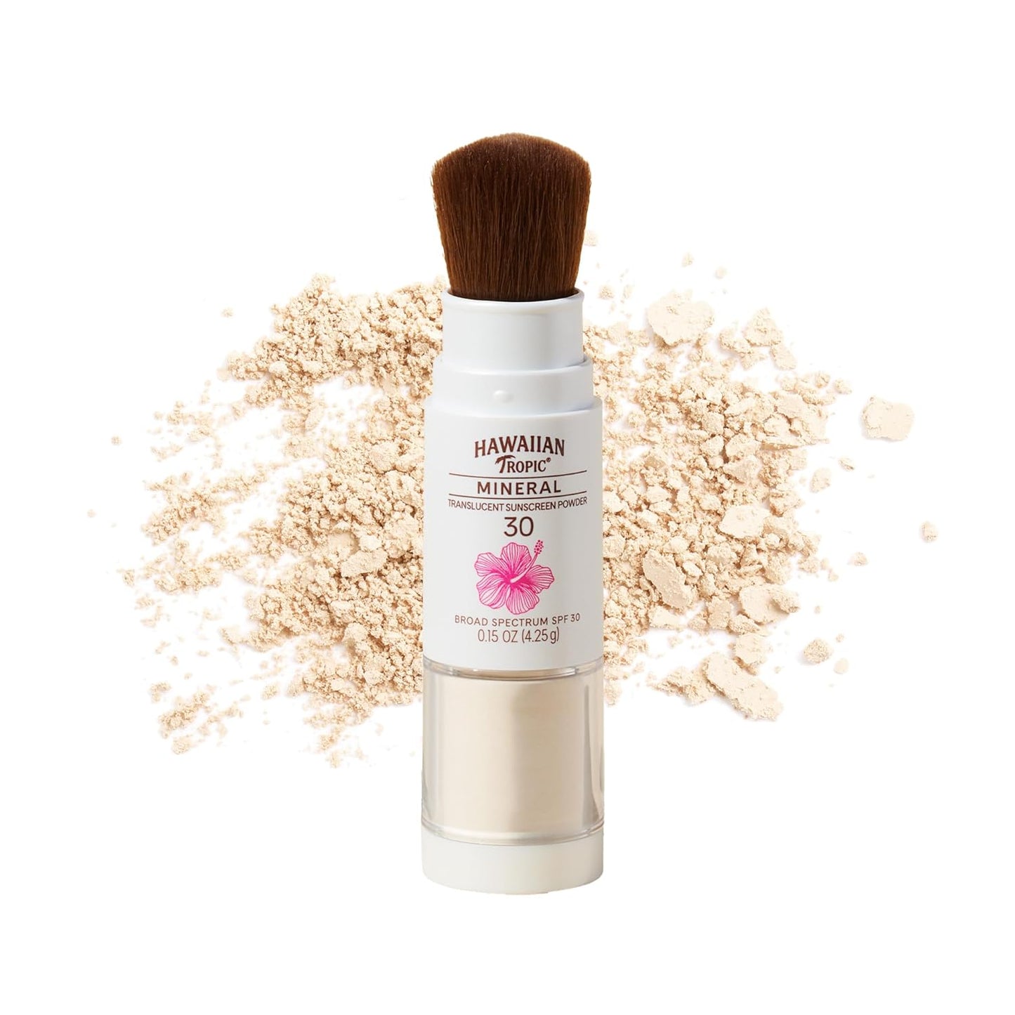 Hawaiian Tropic Mineral Powder Sunscreen Brush SPF 30 | Beach Essentials, Zinc Oxide Mineral Sunscreen Powder SPF, Face Sunblock Travel Size, Brush On Sun Screen Protector for Face and Body, 0.15oz-FemmiqueWomen
