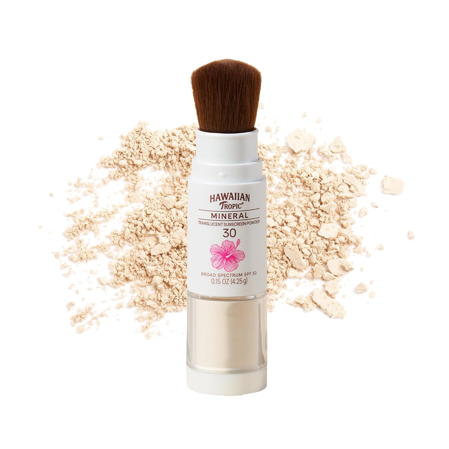 Hawaiian Tropic Mineral Powder Sunscreen Brush SPF 30 | Beach Essentials, Zinc Oxide Mineral Sunscreen Powder SPF, Face Sunblock Travel Size, Brush On Sun Screen Protector for Face and Body, 0.15oz-FemmiqueWomen