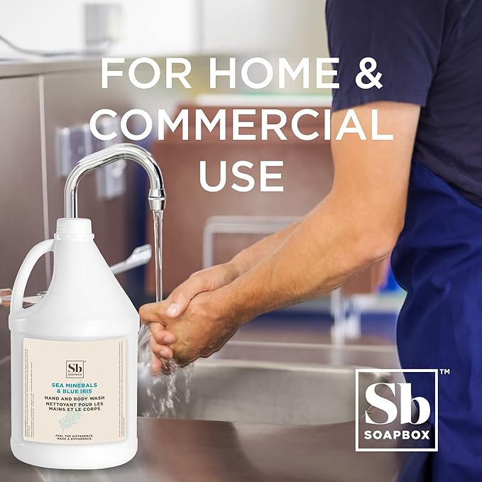 Soapbox Liquid Hand Soap & Body Wash, Sea Minerals & Blue Iris - Gentle, Moisturizing Hand & Body Cleanser, Vegan, Cruelty Free Hand Soap Refill for Bathroom, Kitchen, Professional Use - Gallon Size-FemmiqueWomen