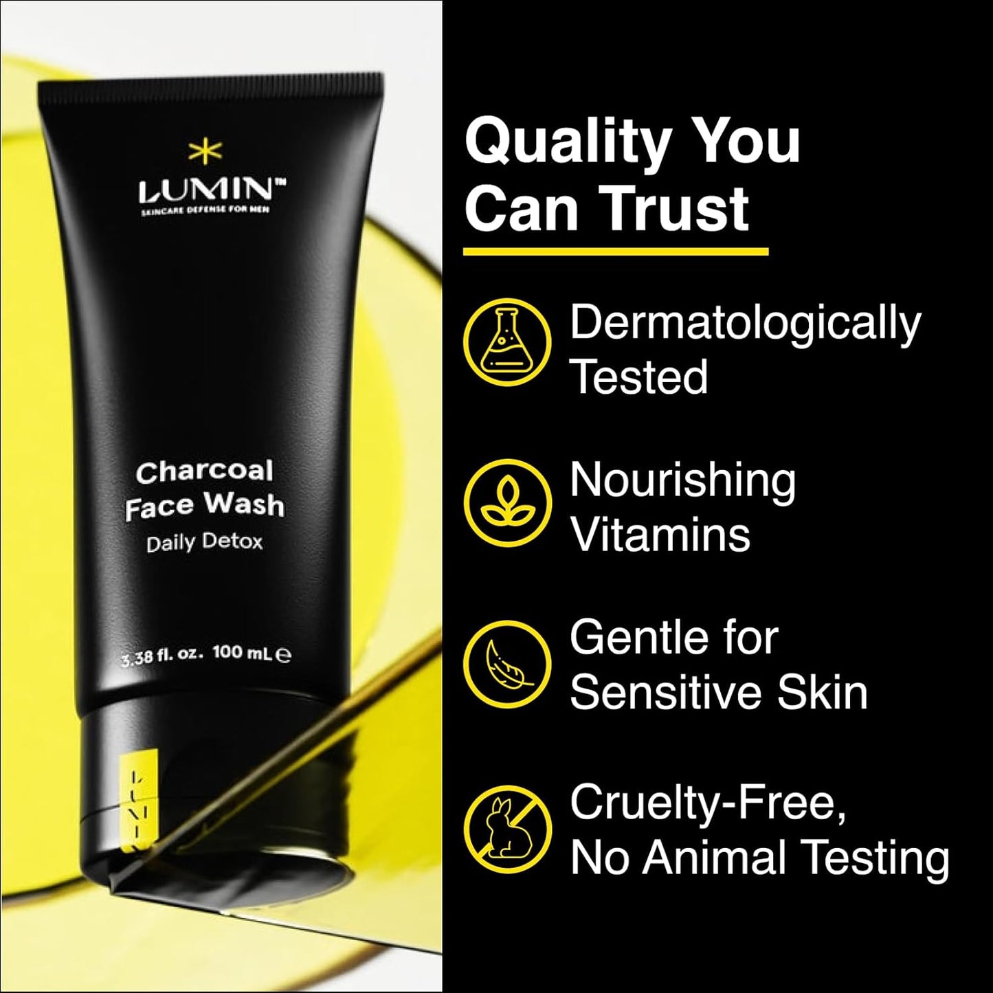 Lumin Charcoal Face Wash for Men Skincare - Daily Detox, Hydrating Face Cleanser, Removes Impurities, Exfoliates, Unclogs Pores, Controls Oil, Soothes Irritation, All Skin Types, 1 Pack-FemmiqueWomen