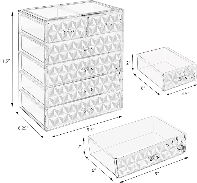 Sorbus Acrylic Makeup Organizer - Organization and Storage Case for Cosmetics Make Up & Jewelry - Big Clear Makeup Organizer for Vanity, Bathroom, College Dorm, Closet, Desk (4 Large, 2 Small Drawers)-FemmiqueWomen