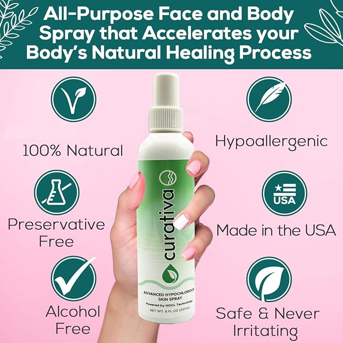 Curativa Bay .02% Hypochlorous Skin Spray, Clear Skin, Most effective For Total Skin Health and the Base for all Skin Care. 100% Organic, Made in USA, Produces Great Results 8 OZ.-FemmiqueWomen