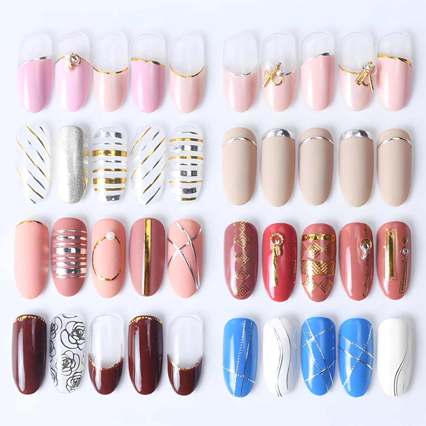 12 Sheets Gold Nail Stickers for Nail Art 3D Self Adhesive Line Nail Decals Gold Nail Art Stickers Gold Stripe Wave Nail Design French Nail Supplies for DIY Manicure Decoration for Women-FemmiqueWomen