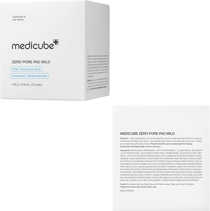 Medicube Zero Pore Pads Mild 2.0 (70 units) - Gentle Calming Toner Pads for Exfoliation, Minimizing Pores, and Blackhead Removal with PHA - Ideal for All Skin Types - Korean Skin Care-FemmiqueWomen