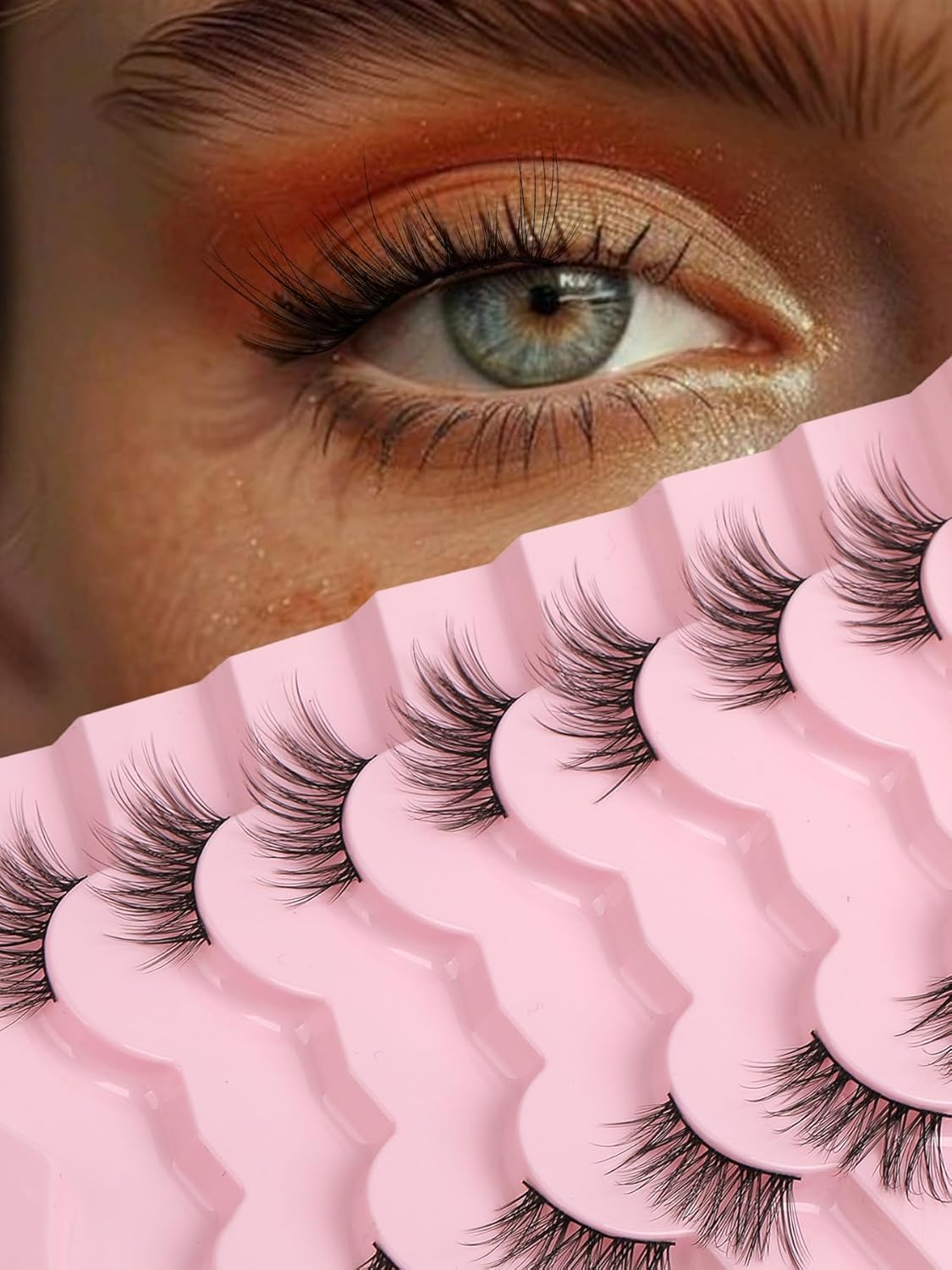 Half Lashes Cat Eye False Eyelashes Natural Look 14MM Natural Corner Lashes Wispy Half Eyelashes 3/4 Lash with Thin Cotton Band C Curl Soft Eyelash Siligli 7 Pair-FemmiqueWomen