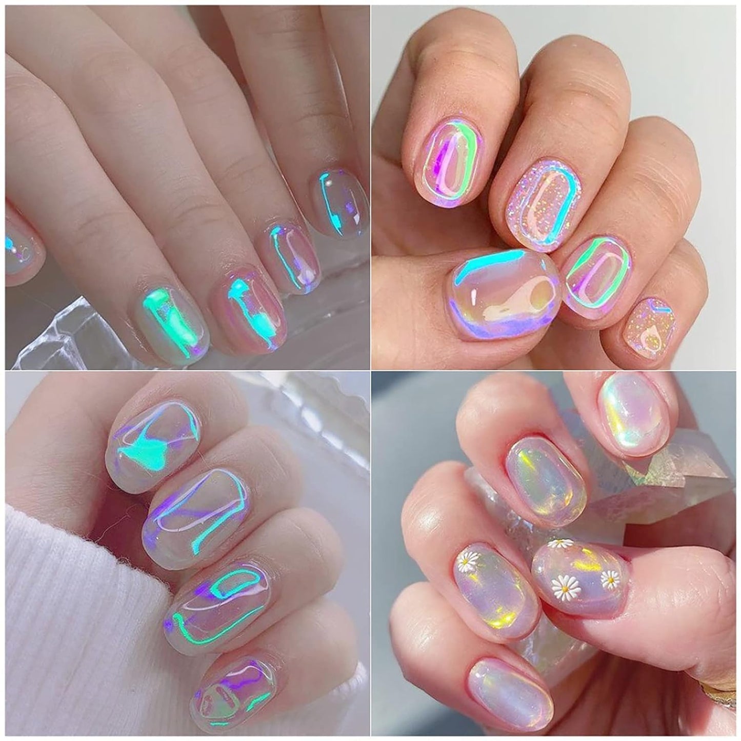 11 Sheets Aurora Nail Foil Stickers, Laser Glass Paper 3D Trendy Design Iridescent Cellophane Nail Art Decals, Holographic Film DIY Manicure Decoration Supplies Accessories for Women Girls-FemmiqueWomen