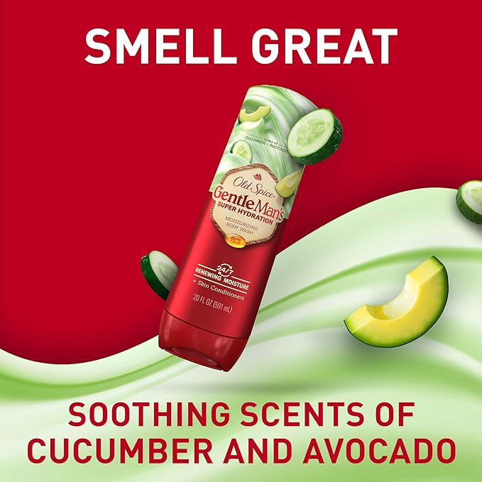 Old Spice Super Hydration Body Wash GentleMan’s Blend, Cucumber + Avocado Oil Scent for Deep Cleaning and 24/7 Renewing Moisture, 20 oz-FemmiqueWomen