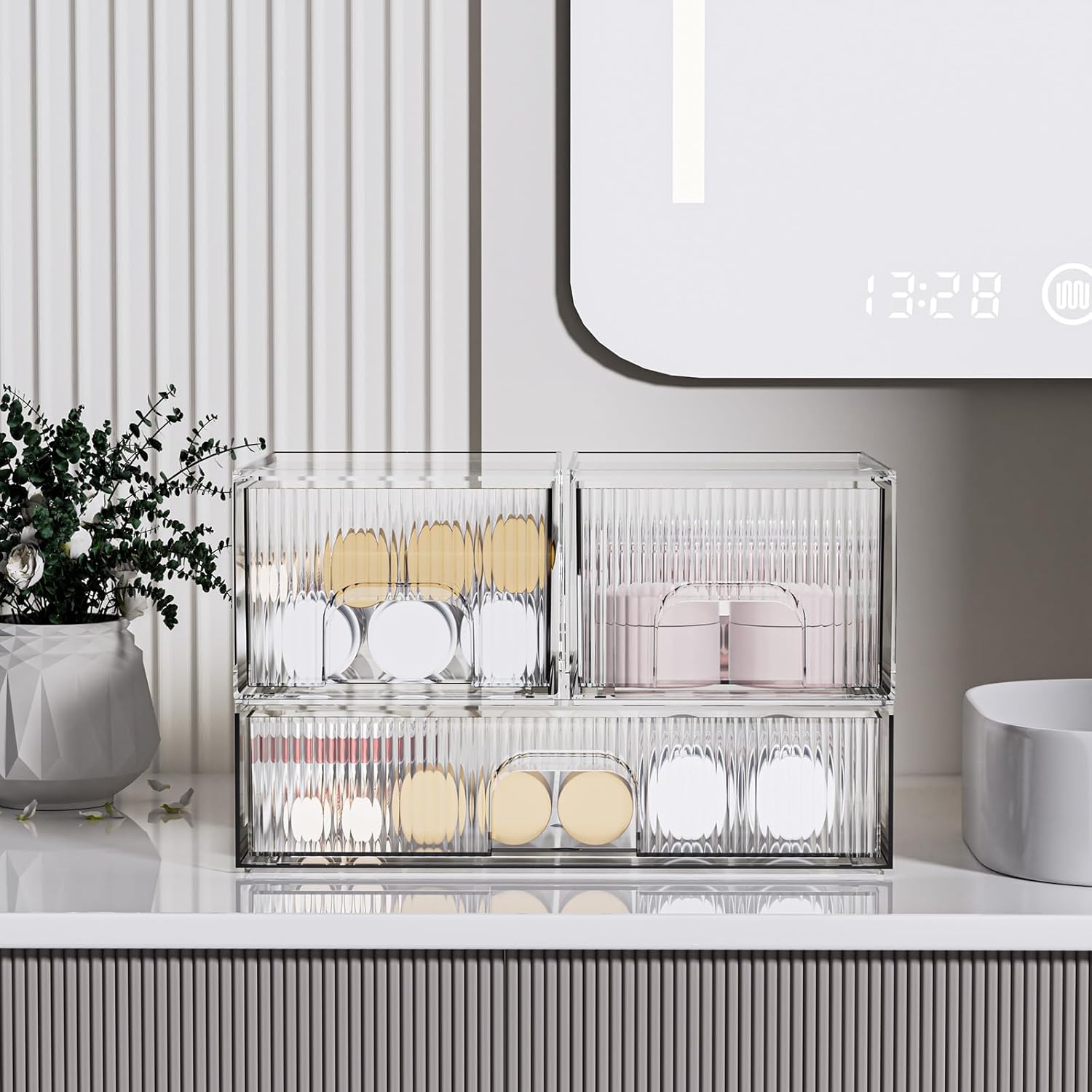 ZHIAI 3 Pack Clear Stackable Cosmetic Organizer with Acrylic Drawers for Cosmetics and Small Items for Dresser, Vanity, Kitchen Cabinet, Pantry, Home Organization and Storage-FemmiqueWomen