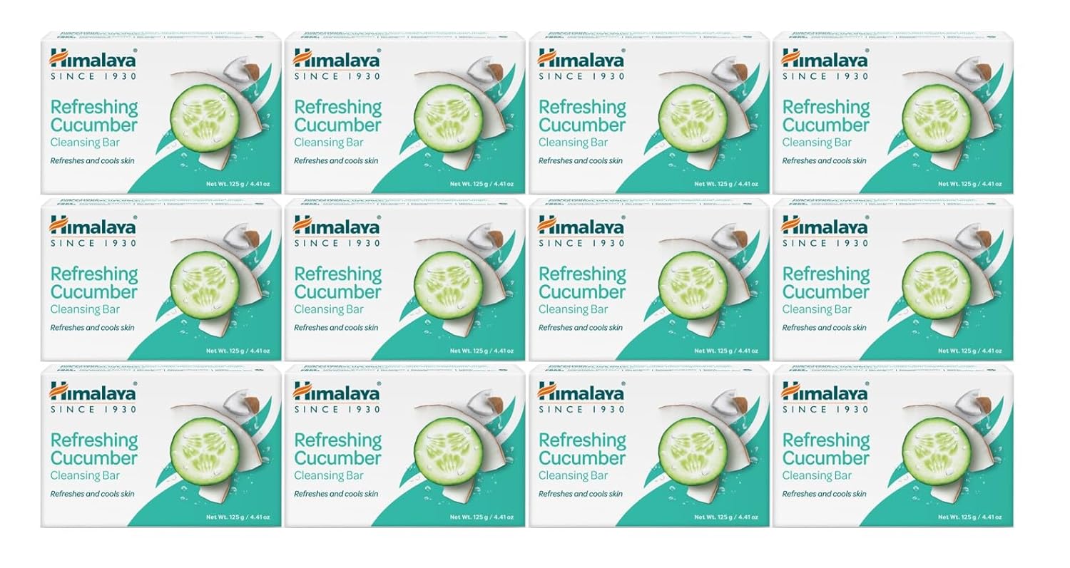Himalaya Refreshing Cucumber Cleansing Bar, Face and Body Soap for Soft Skin, 4.41 oz, 12 Pack-FemmiqueWomen
