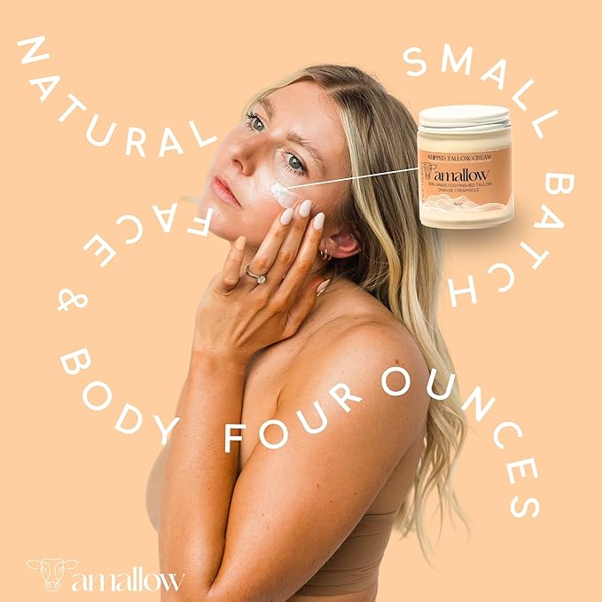 Amallow 100% Grass Fed Beef Tallow for Skin Care - Face + Body - Whipped Moisturizer - Natural Lotion, 4 FL. oz. (Orange Creamsicle)-FemmiqueWomen