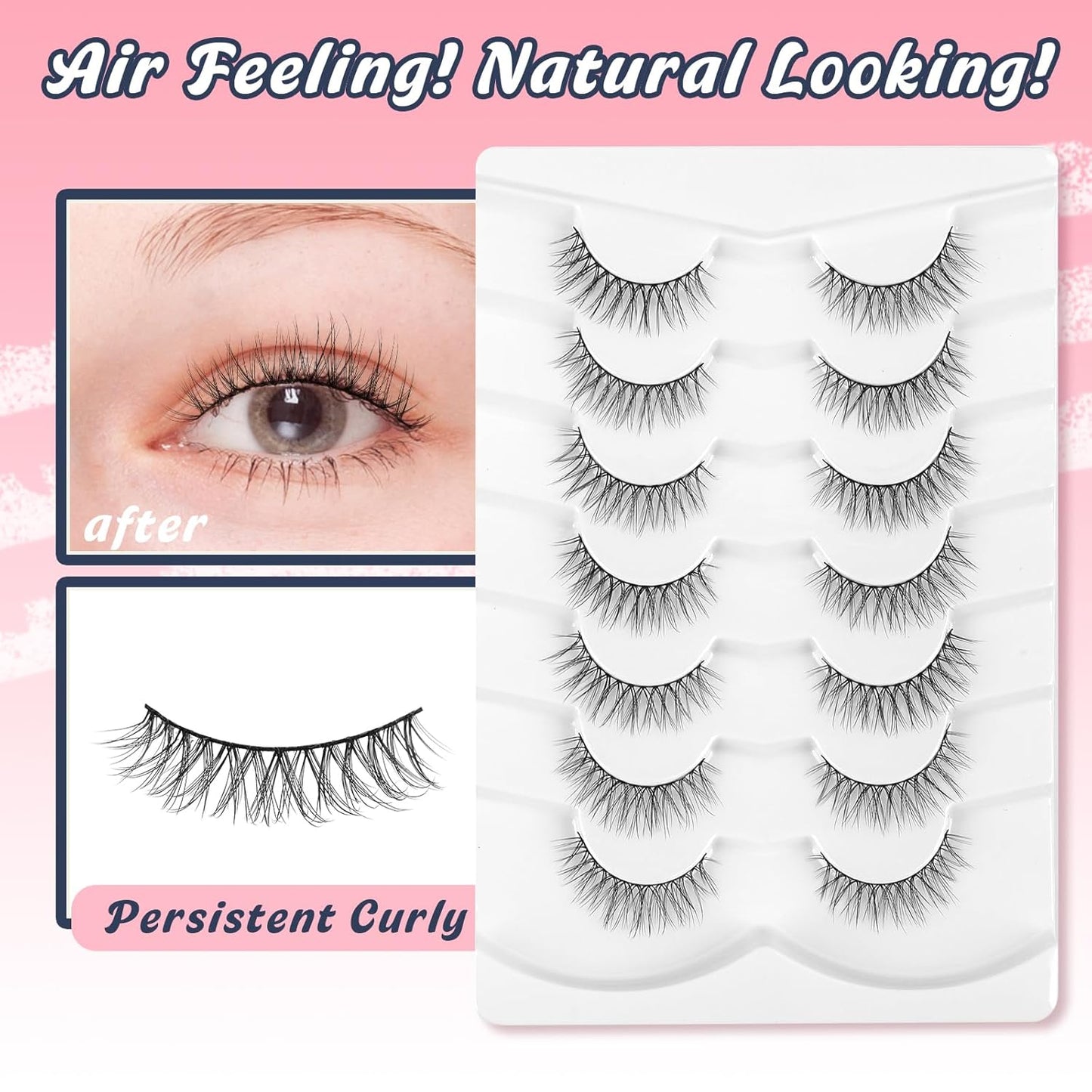 Natural Looking Eyelashes Wispy Lashes Short Strip Lashes False Eyelashes 10mm Eye Lashes Pack 3D Volume Eyelashes Siligli Lashes 7 Pair-FemmiqueWomen