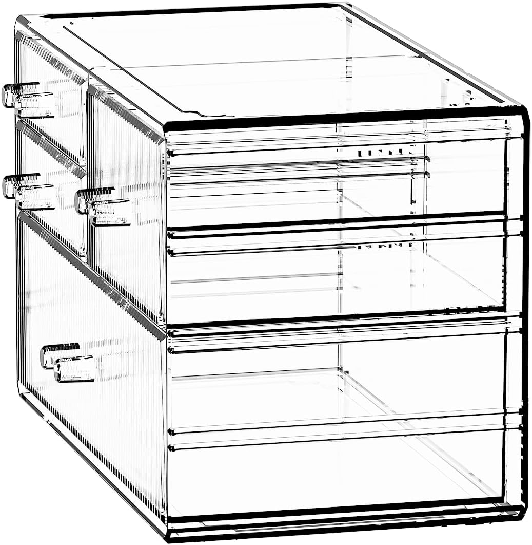 ZHIAI Stackable Storage Drawers, Acrylic Bathroom Counter Organizer Clear Makeup Organizers for Vanity, Kitchen Cabinets, Bathroom, Undersink, Home Organization and Storage (4 Drawers, Pattern B)-FemmiqueWomen
