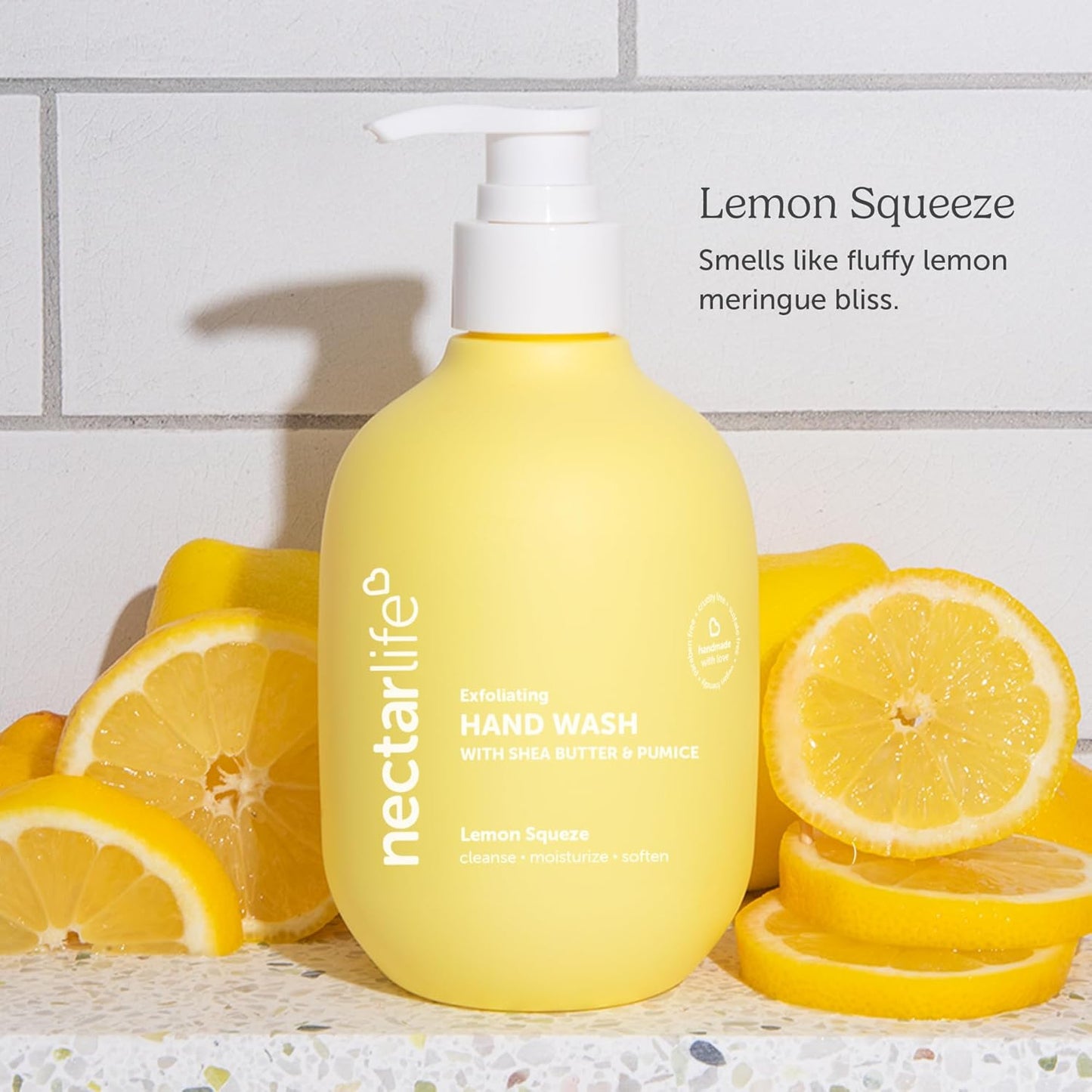 Nectar Life Exfoliating & Moisturizing Hand Wash 3-Pack, Volcanic Pumice for Hand Scrub, Shea Butter Softens Hands, Clean Vegan Ingredients, Lemon Scent-FemmiqueWomen