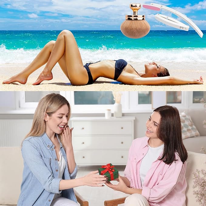 Self Tanner Brushes- Extra Large Body Makeup Brush & Back Lotion Applicator, 2 Pcs, Body, Leg and Face Kabuki Brush, Back Applicator for Self Tan, Sunscreen, Lotion, Makeup, Blend & Blur (Rose Gold)-FemmiqueWomen