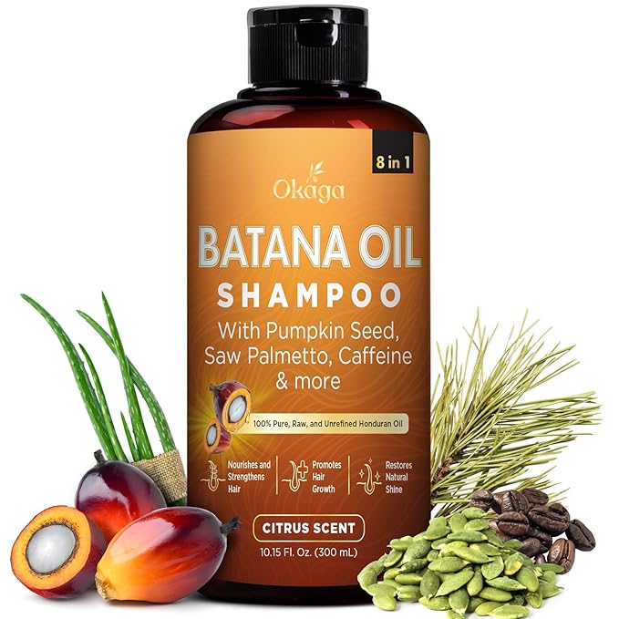 Batana Oil Shampoo for Hair Growth, Aloe Vera Leaf Juice, Saw Palmetto, Caffeine, Hydrolyzed Rice Protein, Pumpkin Seed, Castor & Rosemary Oils, 8-in-1 Natural Formula (10.15 fl oz Citrus Scent)-FemmiqueWomen