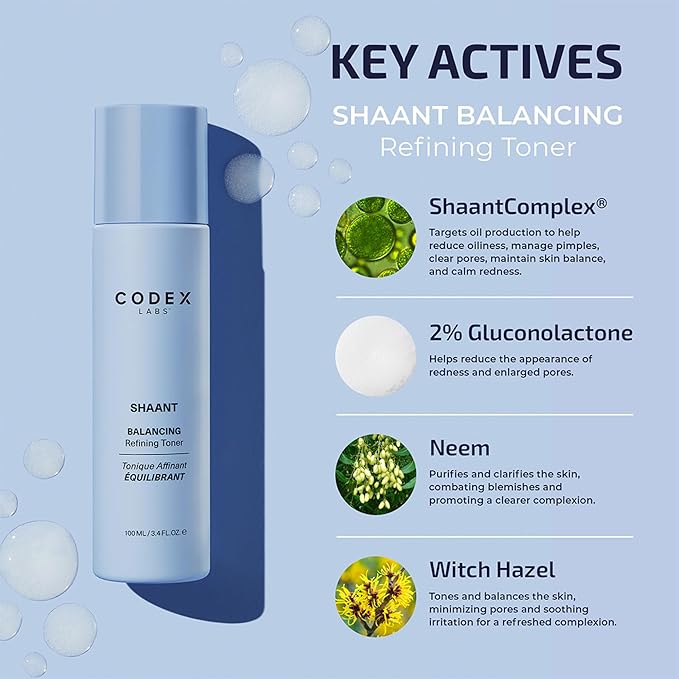 Codex Labs Shaant Deep Cleanse & Tone Kit, Pore Purifying Scrub (100g) & Refining Toner (100ml) - Oil Control & Pore Minimizer - for Acne Prone Skin - with 2% Salicylic Acid, 2% Gluconolactone (PHA)-FemmiqueWomen