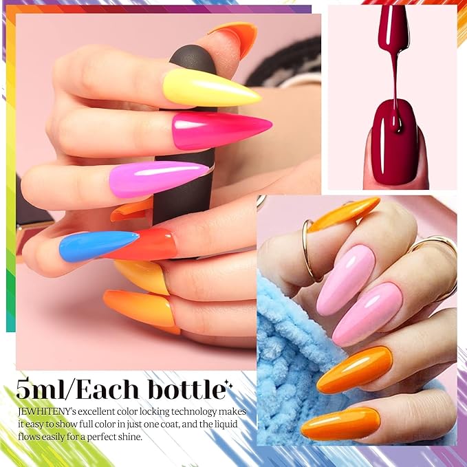 JEWHITENY 45 PCS Gel Nail Kit with 42 Colors Nail Polish Set Green Blue Red Pink Collection Gifts for Women-FemmiqueWomen