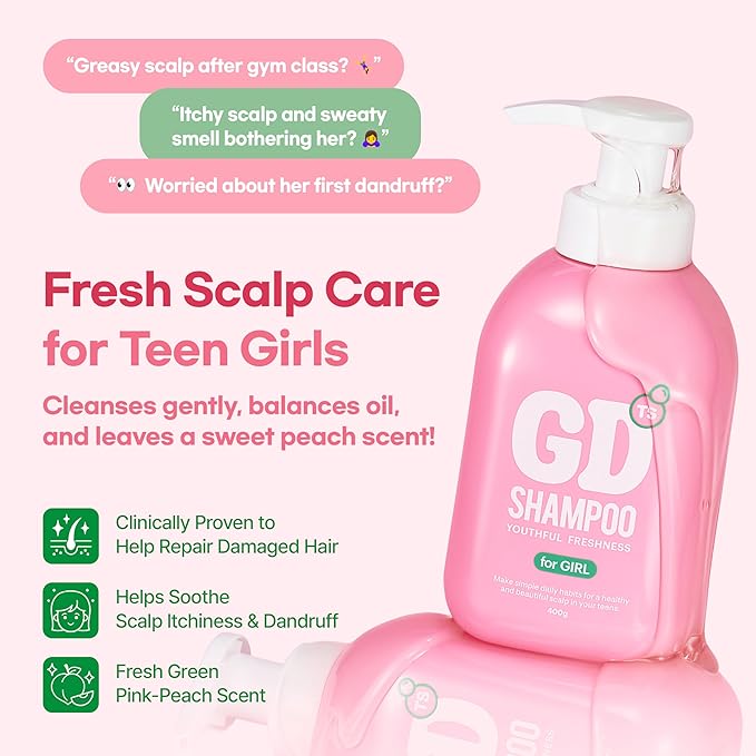 TS GD Shampoo for Girls | Korean Teen Shampoo with Upgraded Probiotics | Anti-Dandruff & Itchy Scalp Relief | Pink Peach Allergy-Free Fragrance | Sulfate-Free (13.53 fl oz, 400ml)-FemmiqueWomen