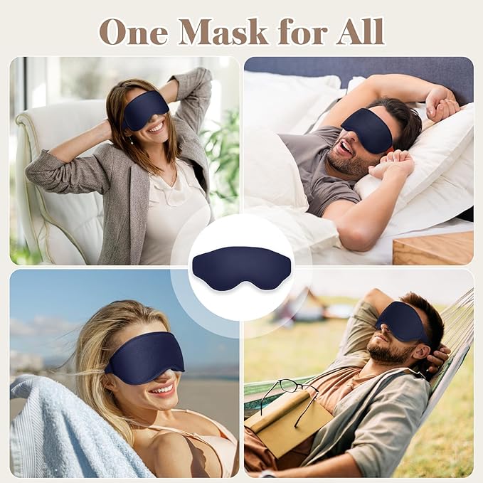 3D Cooling Eye Mask Sleep Mask for Men & Women, 100% Pressure-Free & Light Block-Out Eye Mask for Sleep with Easy Adjustable Strap, Night Eye Cover for Travel, Blue-FemmiqueWomen