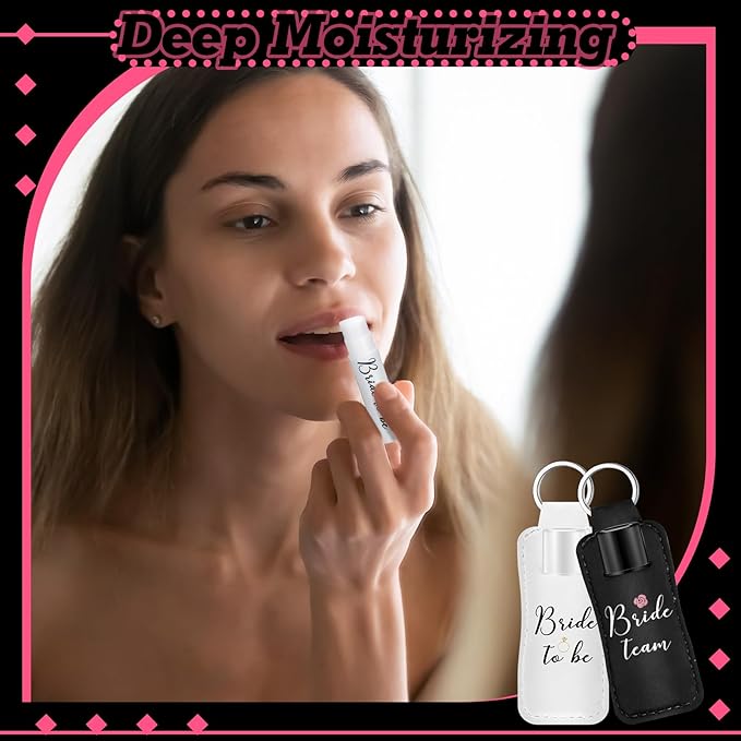 24 Pack Bachelorette Party Favor Lip Balm Set Team Bride Lip balm with Lipstick Holder Keychain Bride to be Lip balm Bridal Shower Proposal Gifts for Wedding Party Favors(White, Black)-FemmiqueWomen