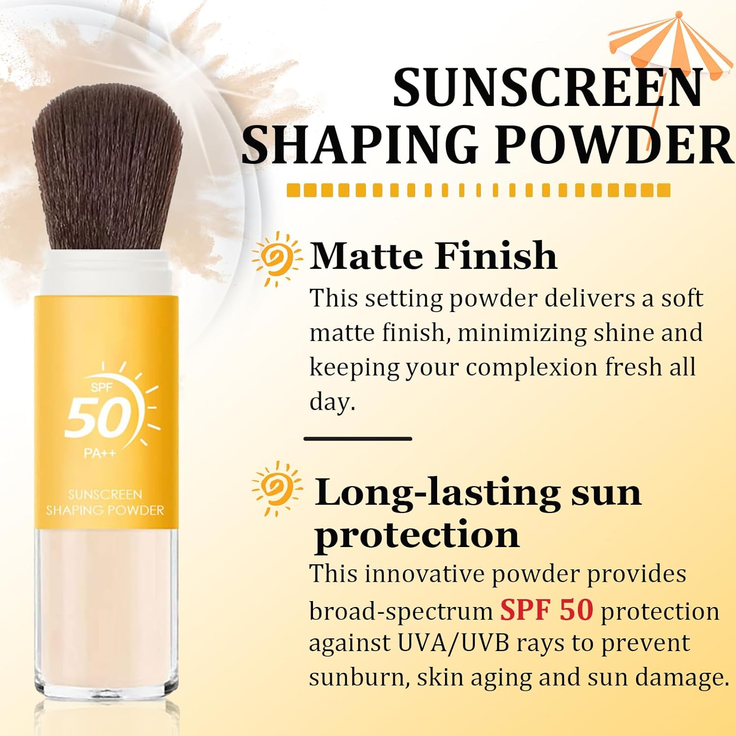 Mineral Sunscreen Setting Powder SPF 50, Sunscreen Powder for Face & Scalp, TranslucentSunscreenPowder with Brush, Oil Control Natural Matte Finish LoosePowder, Lasting Lightweight Breathable-FemmiqueWomen
