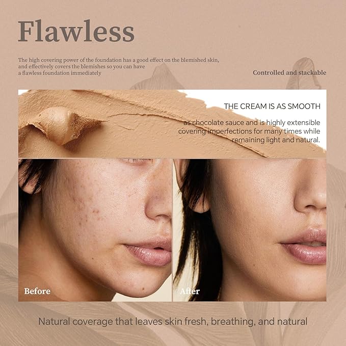 Foundation Stick, Multi-Use Foundation Stick Makeup with Built-In Foundation Brush, Lightweight Buildable Medium-to-Full Coverage, Longwear Contour Stick Foundation Face Stick, Natural Finish-FemmiqueWomen