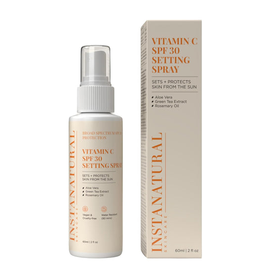 InstaNatural Skin Care Vitamin C SPF 30 Broad Spectrum Sunscreen Make Up Setting Spray, Brightens & Hydrates, UVA, UVB Sun Protection Sunblock, with Aloe Vera & Botanicals, Pump Bottle, 2 Fl Oz-FemmiqueWomen