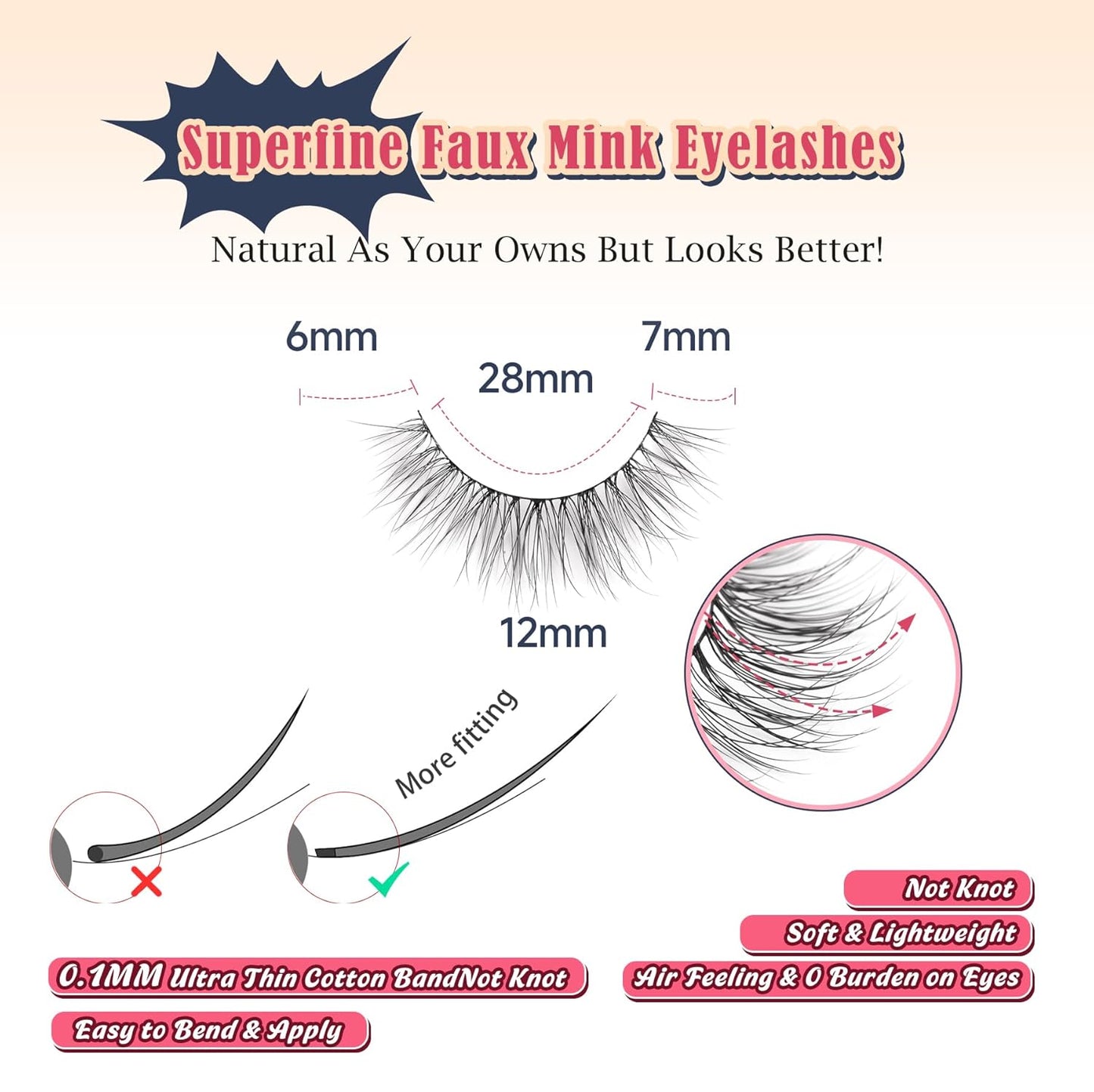 Lashes Natural Look 12MM False Eyelashes Wispy C Curl Short Eye Lashes False Lash Pack with Thin Cotton Band 3D Volume Fake Eyelashes 7 Pair Siligli-FemmiqueWomen