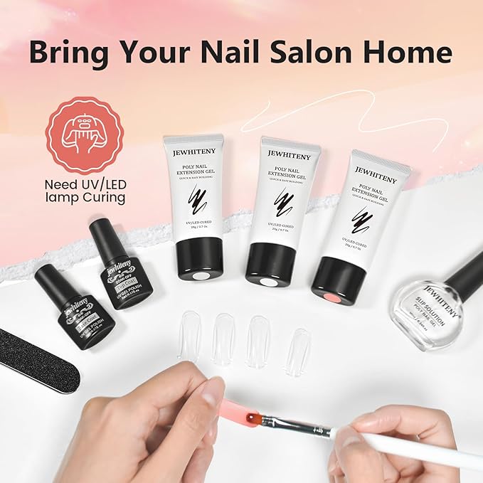 JEWHITENY Poly Nail Gel Set Clear Pink White Poly Extension Gel With Base Coat Top Coat Slip Solution French Manicure Need U V Lamp Curing for Finger Art and Home DIY-FemmiqueWomen