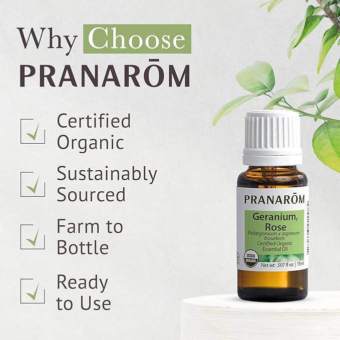 Pranarom USDA Certified Organic Rose Geranium Essential Oil (15ml), 100% Pure Undiluted Therapeutic Grade from Madagascar for Aromatherapy, Diffuser, Skincare, Relaxation, Pure Rose Scent-FemmiqueWomen