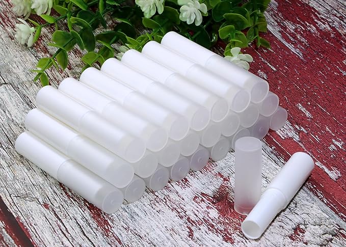 0.14oz Empty Flavored Lip Balm Container Tubes Plastic Homemade Moisturizing Lip Stick with Caps Bulk Fit for Women Adult DIY Making Supplies, 25 Count (White)-FemmiqueWomen