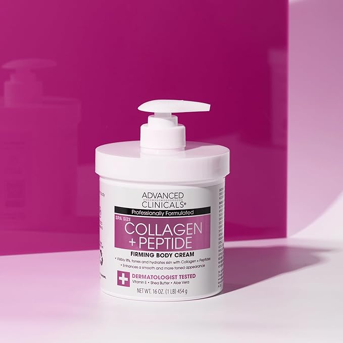 Advanced Clinicals Collagen Peptides Body Lotion & Face Moisturizer | Peptide Infused Collagen Lotion For Women & Men Helps Improve Look Of Crepey Skin, Wrinkles, & Uneven Dry Skin Texture, 16 Ounce-FemmiqueWomen