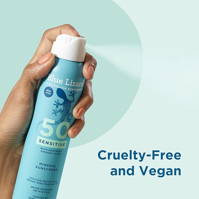 Blue Lizard Sensitive Mineral SPF 50 Spray, Dermatologist-Recommended Brand, Broad-Spectrum UVA/UVB Protection, Water-Resistant, Zinc Oxide Formula, 5 oz-FemmiqueWomen