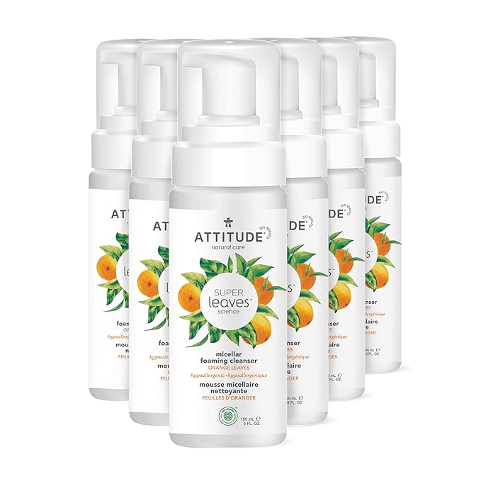 ATTITUDE Micellar Foaming Facial Cleanser, EWG Verified, Dermatologically Tested, Plant and Mineral-Based, Vegan, Orange Blossom & Eucalyptus Scent, 5 Fl Oz (Pack of 6)-FemmiqueWomen