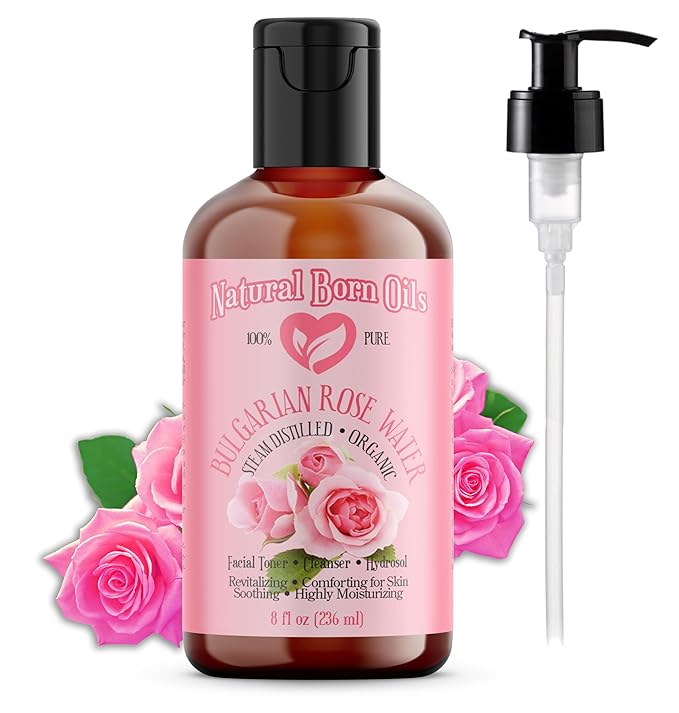 Natural Born Oils 8oz Rose Water Hydrosol, 100% Pure and Natural, Organic, Steam-distilled, Facial Toner Cleanser, with Sprayer, 8-Rose-Water-FemmiqueWomen