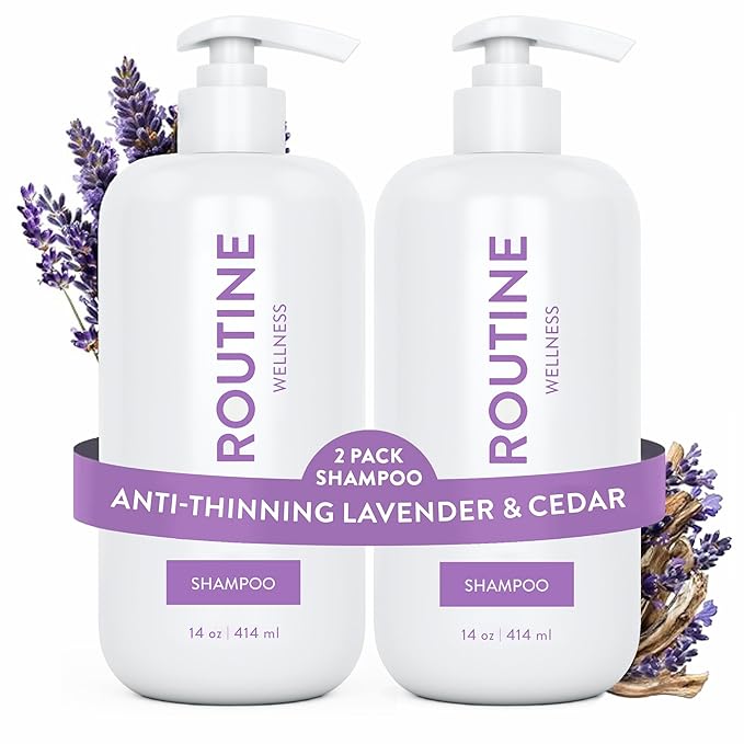 Routine Wellness Anti-Thinning Shampoo for Thinning Hair - Biotin DHT Blocker Women & Men - Color Safe Shampoo for Hair Loss & Healthy Hair - Lavender & Cedar 14oz (Pack of 2)-FemmiqueWomen