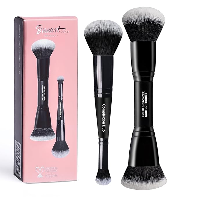 Bueart Design Complexion Duo Brush and Liquid & Bronzer Contour Makeup brushes set with ultra-soft dense hair Double-ended for Foundation Liquid Cream Concealer,Vegan and Cruelty-Free,M18-FemmiqueWomen