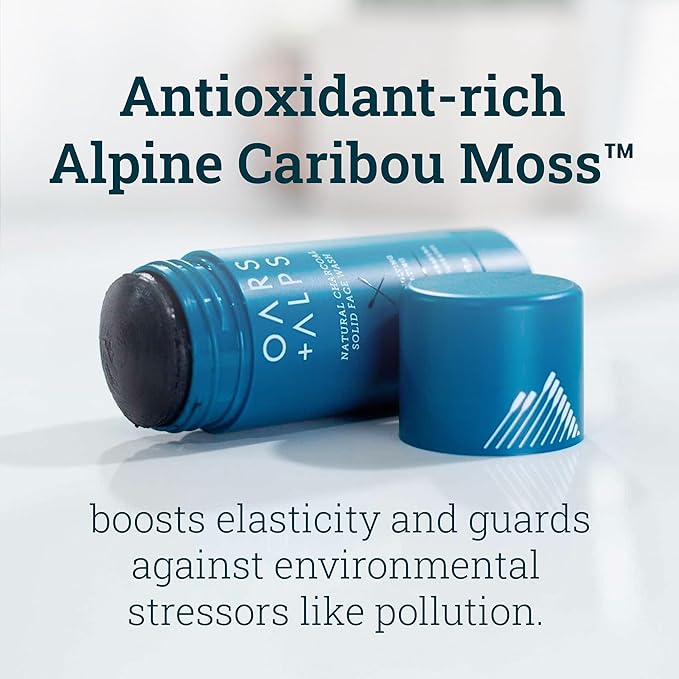 Oars + Alps Exfoliating Face Wash Stick, 2-in-1 Facial Cleanser & Exfoliant with Activated Charcoal, Alpine Moss, Dermatologist Tested, Spill Free, Travel Size, 1.2 Oz-FemmiqueWomen