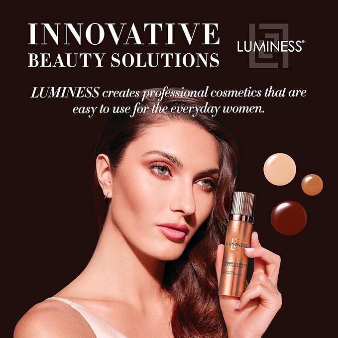LUMINESS Silk Airbrush Spray Foundation & Buffing Brush Kit – Full Coverage Foundation & Dual-Sided Buffing Brush - Buildable Coverage, Anti-Aging Formula Hydrates & Moisturizes - Neutral Fair-FemmiqueWomen