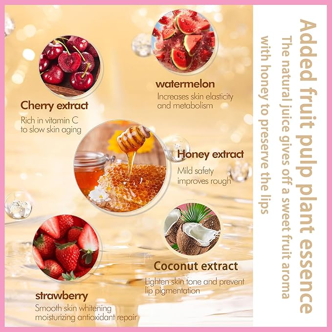 1 PCS Bee Lip Balm Lip Mask Honey Pot, Watermelon Moisturizing Sleeping Lip Mask Overnight with Sticks, Lip Balm Honey Pot Lip Balm Hydrating Prevention Dry and Crack Lip Scrubs Exfoliator-FemmiqueWomen