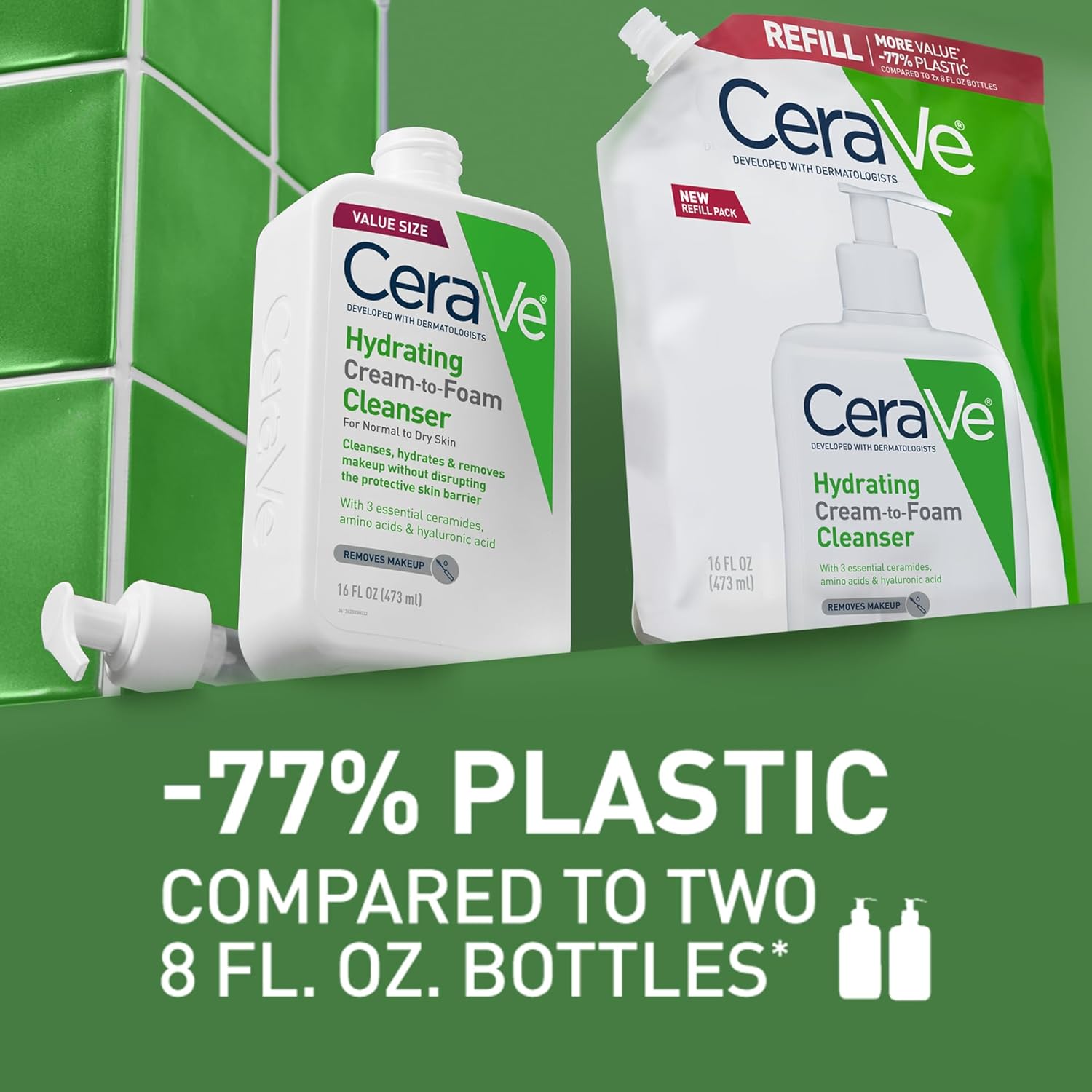 CeraVe Hydrating Cream To Foam Cleanser, Makeup Remover Face Wash For Dry Skin, Foaming Facial Cleanser With Hyaluronic Acid, Normal To Dry Skin, Fragrance Free & Non Comedogenic, 16 Ounce Refill-FemmiqueWomen