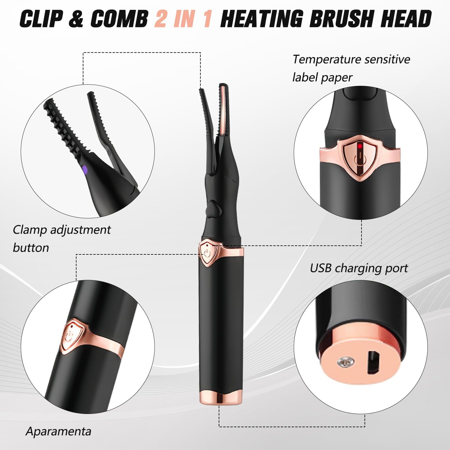 Heated Eyelash Curler, Portable Eyelash Curler Eyelash, Mini Electric Eyelash Curler Rechargeable, Quick Curling Long-Lasting, Makeup Tools Gift for Women Girls (Black)-FemmiqueWomen