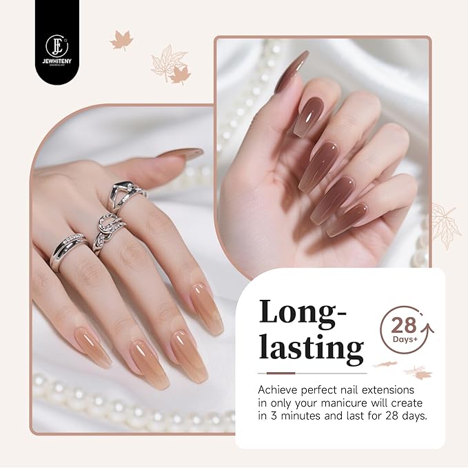 JEWHITENY Poly Nail Gel Set Clear Nude Brown Neutral Classic Color Base and Top Coat Slip Solution Poly Extension Gel With Acrylic Nail Builder Need U V Lamp Curing-FemmiqueWomen